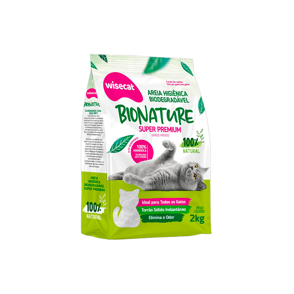 Areia Higiênica Bionature Biodegradável Super Premium para Gatos