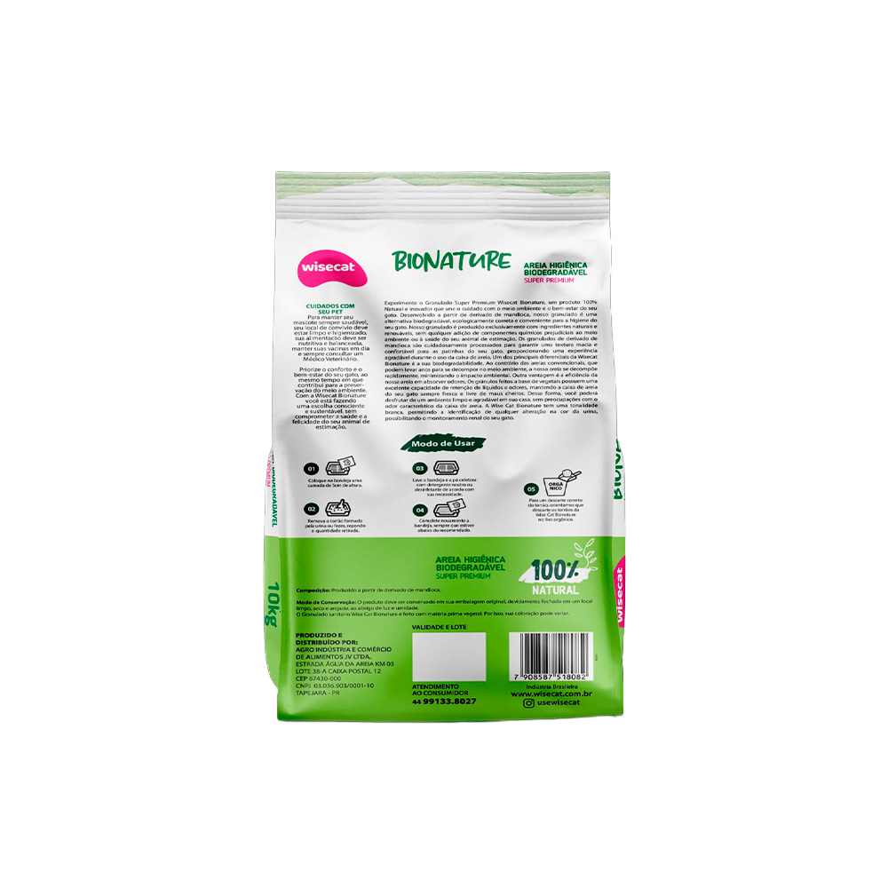 Areia Higiênica Bionature Biodegradável Super Premium para Gatos