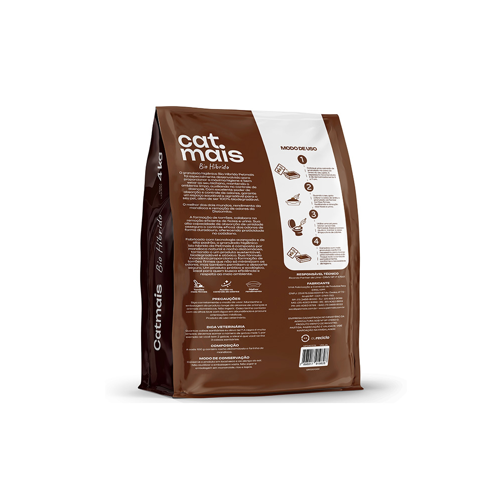 Areia Higiênica Catmais Bio Híbrido Grãos Médios para Gatos 4 kg