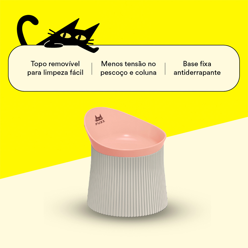 Comedouro Ergonômico Fuzz Rosa para Gatos 390 ml