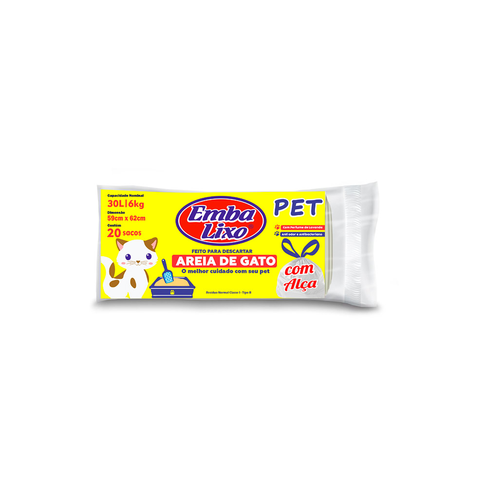 Saco de Lixo Embalixo Descarte Areia de Gato 30 Litros