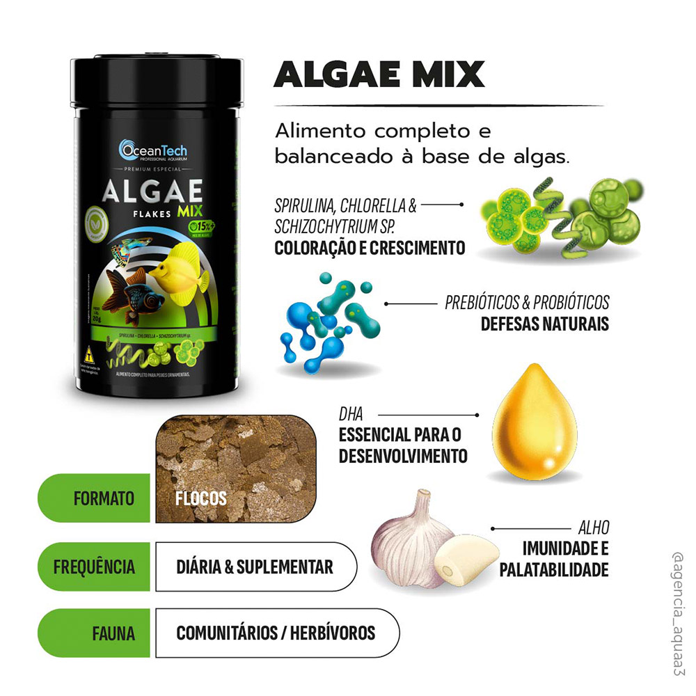 Alimento Ocean Tech Algae Flak Mix para Peixes Herbívoros