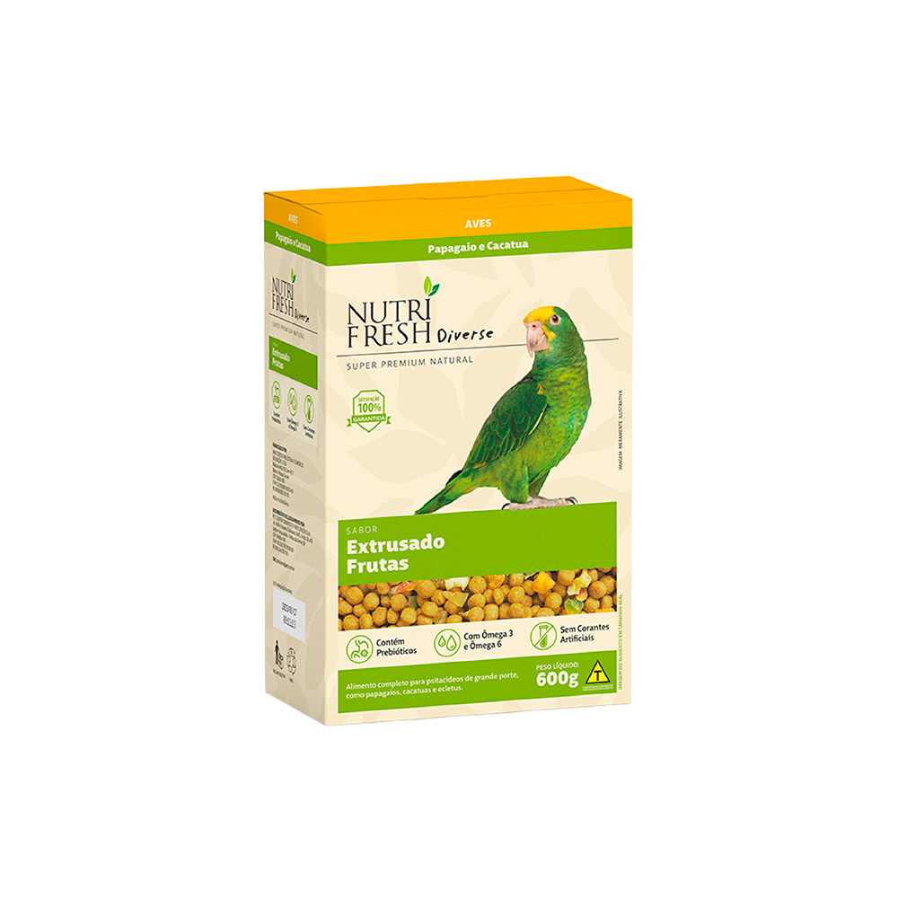 Alimento Extrusado Nutrifresh Natural Sabor Frutas para Papagaio e Cacatua 600 g