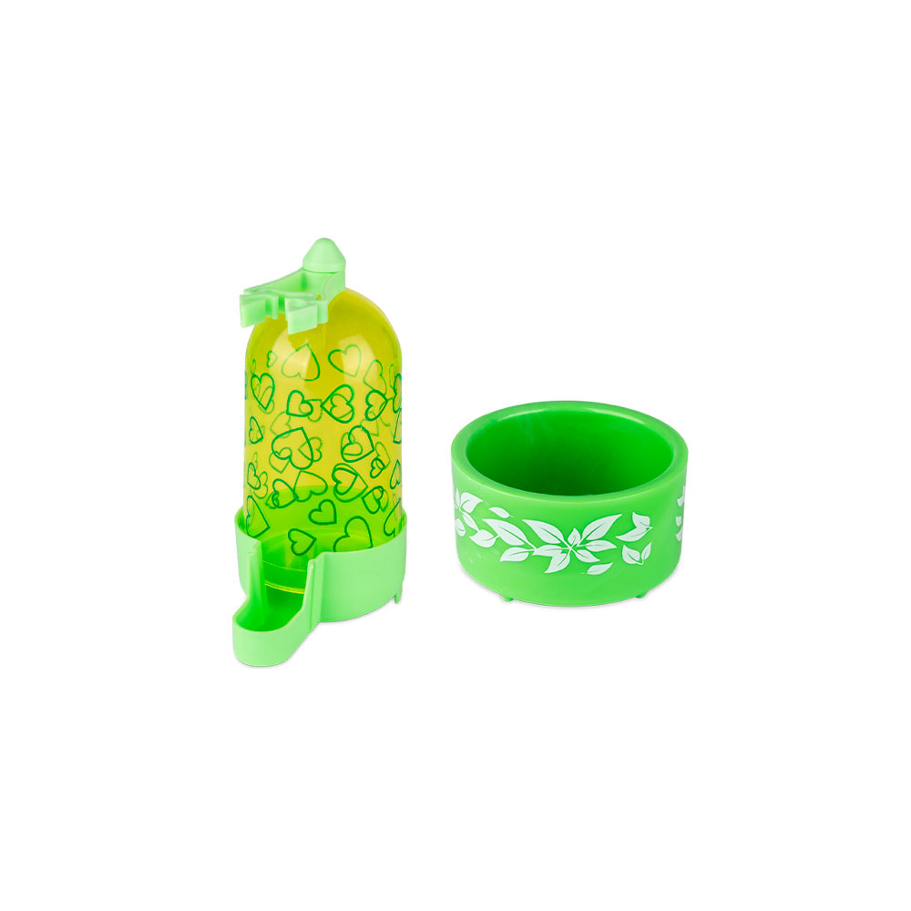Kit Bebedouro e Comedouro InjetFour Verde para Calopsitas Número 3