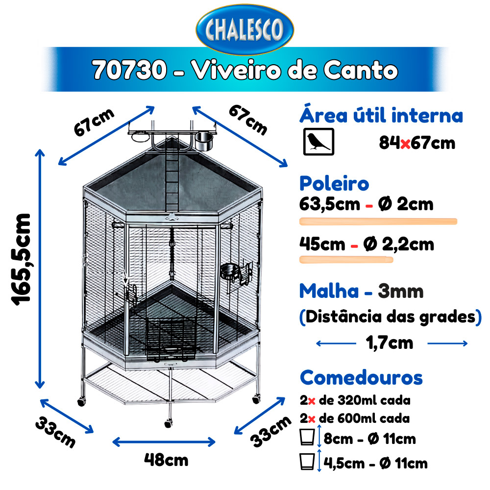 Viveiro Chalesco Canto Plus para Pássaros Grandes
