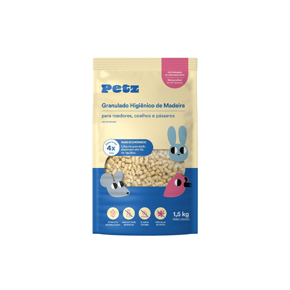Granulado Higiênico de Madeira Petz para Roedores 1,5 kg