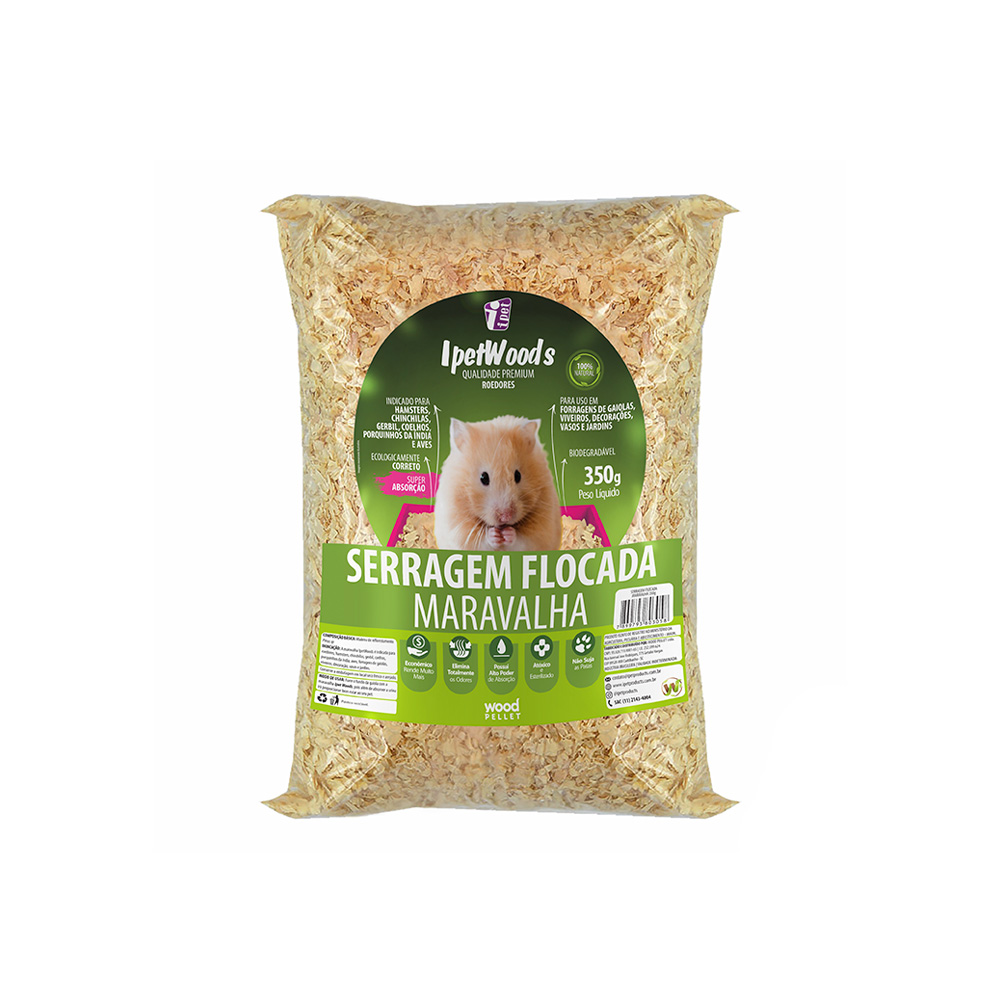 Serragem Ipet Woods Flocada para Roedores 350 g